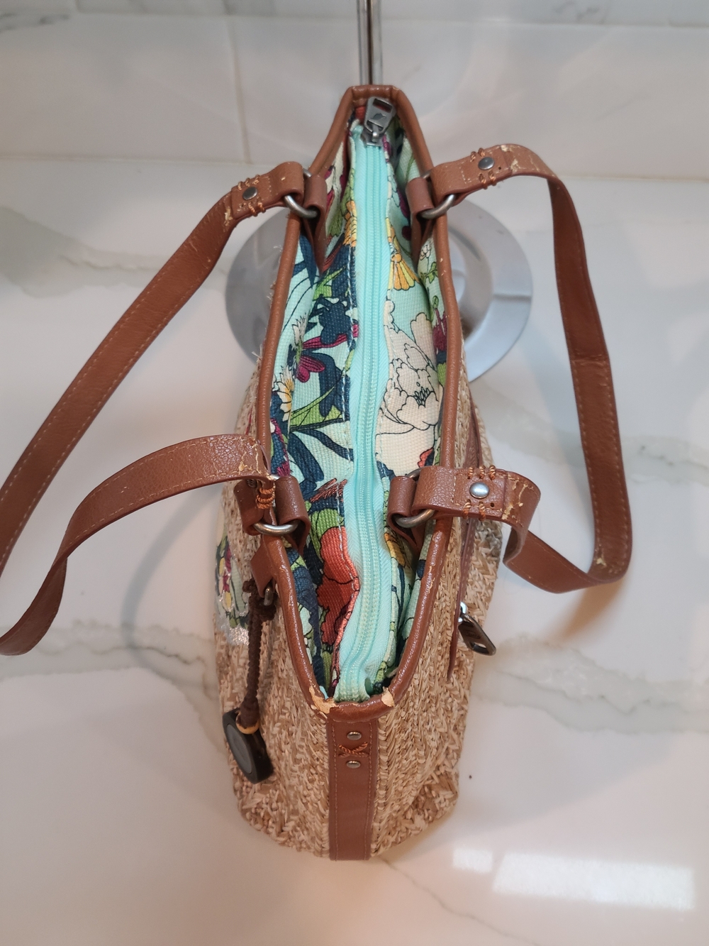 Sakroots Tan Woven Tote with Floral Butterfly Accent - Picture 6 of 13